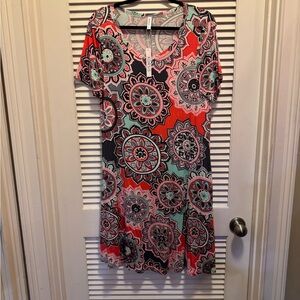 Floral Patterned Mini Dress - Red, Pink, Black